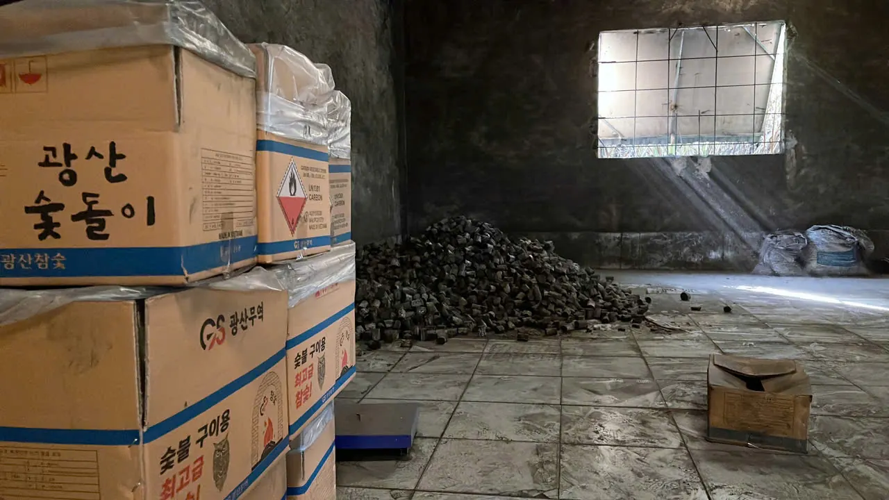 Packed charcoal stored in KAOLA export warehouse in Vietnam